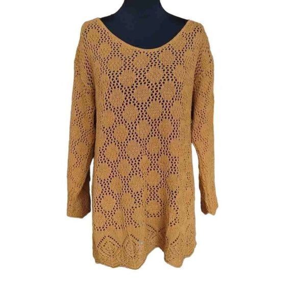 Vintage Keren Golden Wheat‎ Open Knit Sweater Sz 1X - Picture 1 of 13